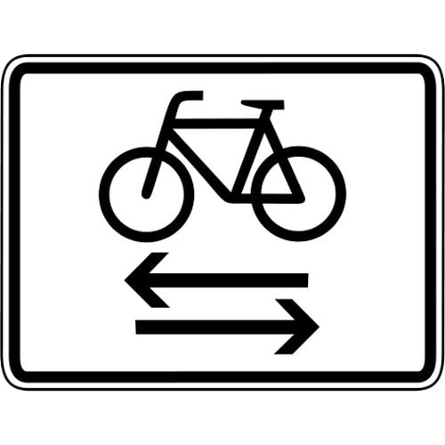 Verkehrsschild Kreuzender Radverkehr von links und rechts mit Fahrrad und zwei Pfeilen