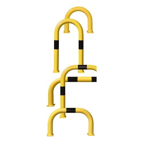 Rammschutzbügel WACHTWERK X® aus Stahl in XL Stärke mit Ø 108 mm, gelb mit schwarzen Markierungen