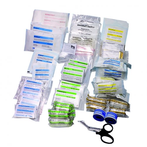 Füllung IndustrieNorm DIN 13169 Verbandmaterial und Erste-Hilfe-Ausrüstung von Söhngen mit verschiedenen Verbandpäckchen, Mullbinden, Pflastern und Schere