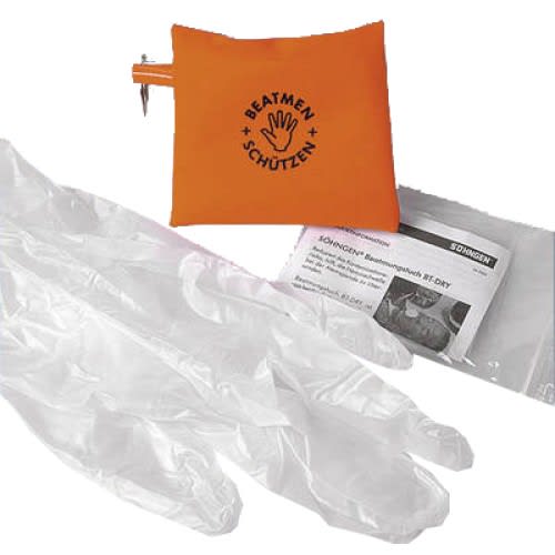 Beatmungshilfen-Set Beatmen & Schützen mit oranger Tasche, Einmalhandschuhen und Beatmungstuch