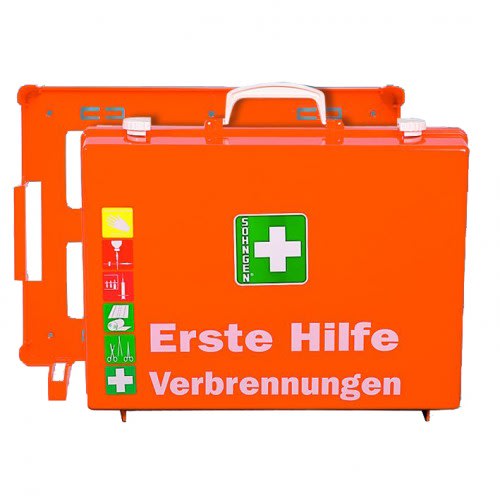 Erste-Hilfe-Koffer für Brandverletzungen in orange mit Söhngen Logo