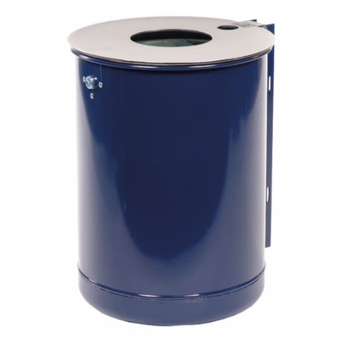 Rund-Abfallbehälter EP in dunkelblau mit integriertem Ascher und Deckelscheibe, Fassungsvermögen 3,5 + 46,5 Liter