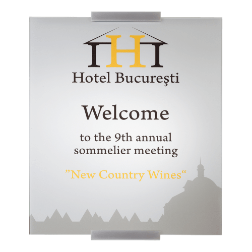 MONACO Etagenwegweiser papierflexibel mit Hotel Bucuresti Logo und Willkommensnachricht für 9th annual sommelier meeting