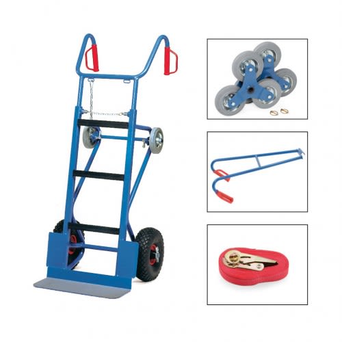 FETRA Gerätekarre 11050 mit Luftbereifung, Treppensternen, Tragholm und rotem Spanngurt, Tragkraft 400 kg