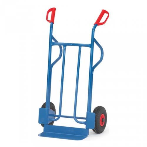 FETRA Stahlrohrkarre B1215L mit kleiner Schaufel und Tragkraft 350 kg, blaue Karre mit roten Griffen und schwarzen Reifen