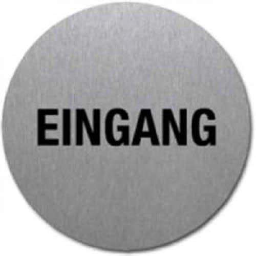 Rundes Textschild mit der Aufschrift Eingang aus Metall