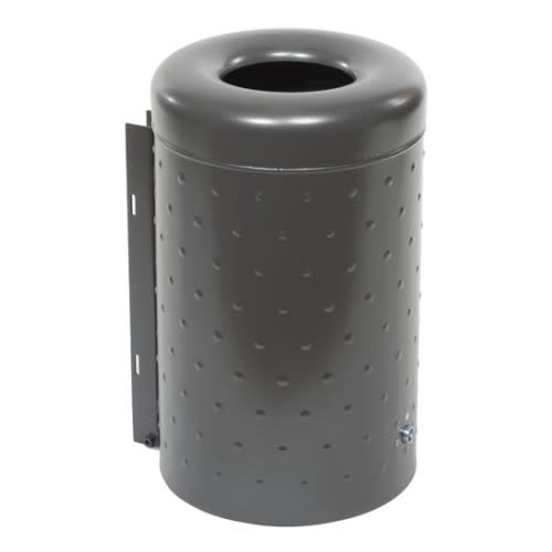 Rund-Abfallbehälter mit Noppenblech, 50 Liter Fassungsvermögen, grauer Metall-Mülleimer mit Wandhalterung