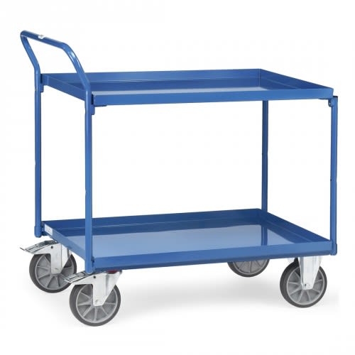 FETRA Tischwagen 4920 mit 2 blauen Stahlblechwannen und schrägem Schiebegriff, Tragkraft 400 kg