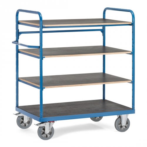 FETRA Schwerer Etagenwagen 18202 mit 4 Böden und blauer Metallrahmen, Tragkraft 1200 kg