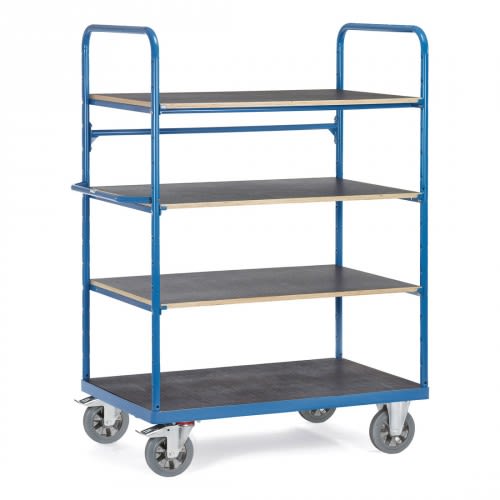 FETRA Schwerer Etagenwagen mit 4 Böden, blaue Metallkonstruktion, Gesamthöhe 1800 mm, Tragkraft 1200 kg