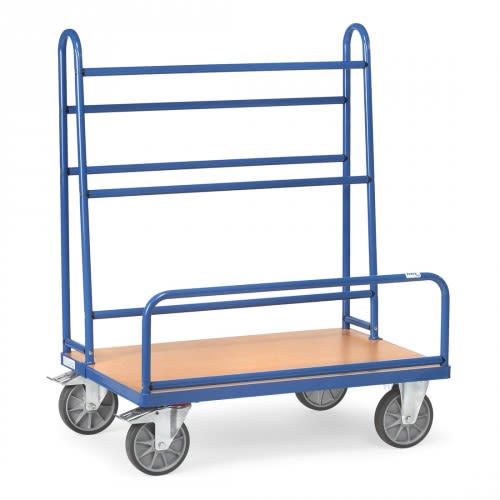 FETRA Plattenwagen 4411 mit festen blauen Rohrbügeln und Holzplatte, Tragkraft 600 kg