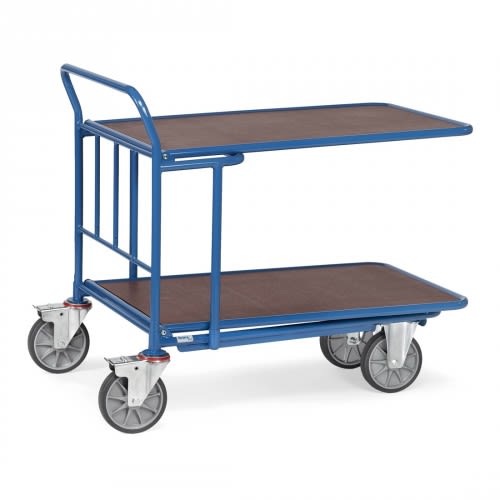 FETRA C+C-Wagen 2970 mit 2 Etagen und Schiebebügel, blauer Transportwagen mit zwei Ablageflächen und vier Rollen