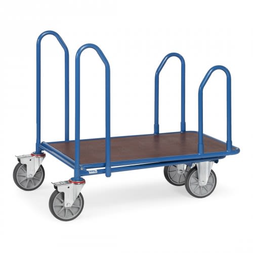 FETRA C+C-Wagen 2980 mit 1 Etage und blauen Seitenbügeln, Tragkraft 400 bis 500 kg, Transportwagen mit vier Rollen