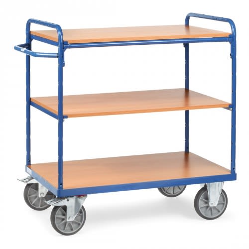 FETRA Etagenwagen 8100 mit 3 Böden und blauer Metallrahmen, Tragkraft 500 bis 600 kg