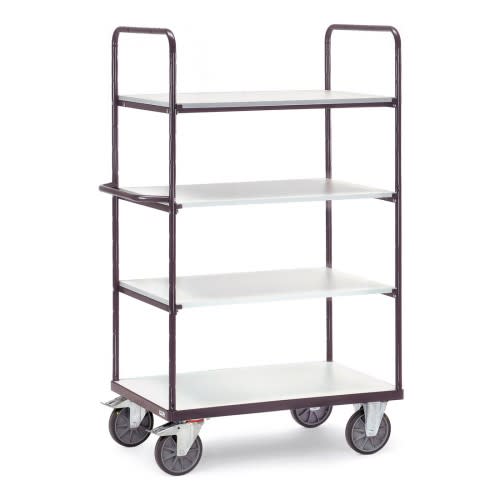 FETRA ESD-Etagenwagen 9301 mit 4 Böden, Gesamthöhe 1800 mm, Tragkraft 400 kg, robuster Transportwagen mit vier Lenkrollen