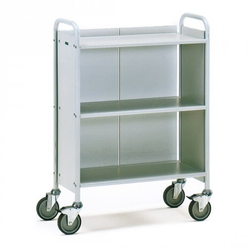 FETRA Bürowagen 4871 mit 3 Böden, Seitenwänden und Längswand, Tragkraft 150 kg, weißer Metallwagen mit vier Rollen