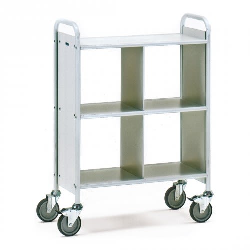 FETRA Bürowagen 4872 mit 3 Böden, Seitenwänden und Trennwand, weißer Metallwagen mit vier Rollen, Tragkraft 150 kg