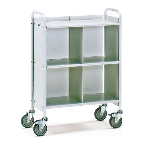 FETRA Bürowagen 4873 mit 3 Böden, Seitenwänden, Trennwand und Längswand, weißer mobiler Bürowagen mit vier Rollen