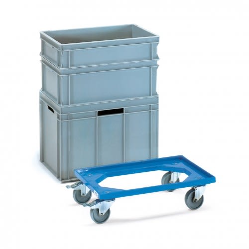 FETRA Eurokasten-Roller 13590 aus Kunststoff mit offenem Rahmen und blauer Rollplatte, Tragkraft 250 kg