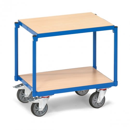 FETRA Etagenroller mit 2 Holzbodenplatten und blauer Stahlrahmen, Tragkraft 250 kg