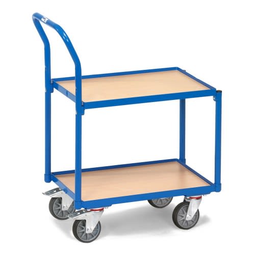 FETRA Etagenroller 135400 mit 2 Holzbodenplatten, blauem Rahmen, Rand und Schiebebügel, Tragkraft 250 kg