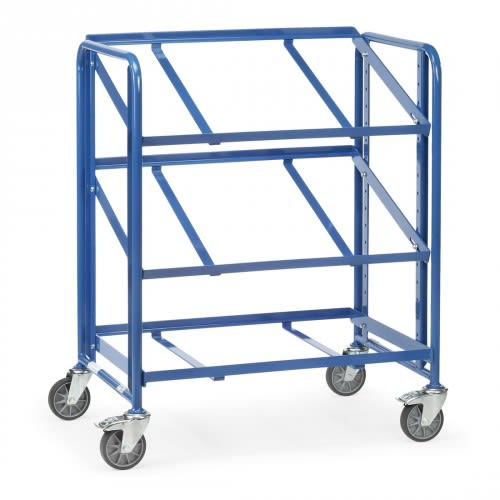 FETRA Eurokastenwagen 2390 mit 3 Etagen und offenem Rahmen, blaue Stahlkonstruktion, Breite 825 mm, Tragkraft 200 kg