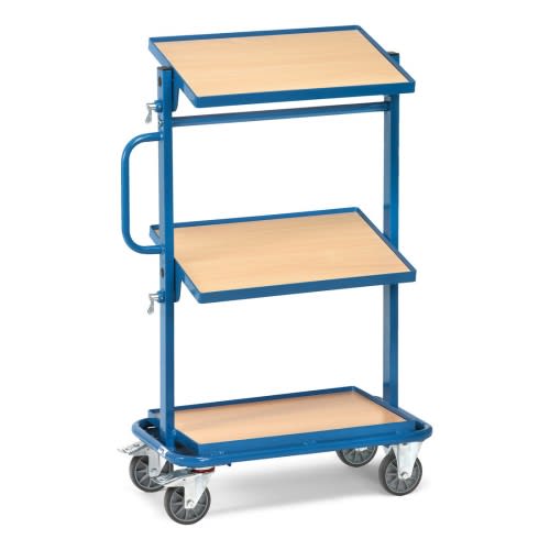 FETRA Beistellwagen 32911 mit neigbaren Holzbodenetagen und blauer Stahlrahmen, Tragkraft 200 kg