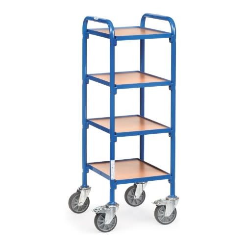 FETRA Beistellwagen 32920 mit 4 Holzbodenetagen, blaue Stahlkonstruktion, Breite 430 mm, Tragkraft 250 kg