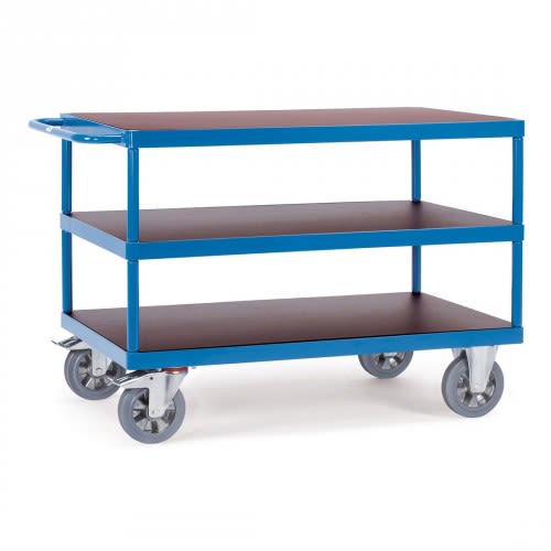 FETRA Schwerer Tischwagen mit 3 Böden und blauer Metallrahmen, Tragkraft 1200 kg
