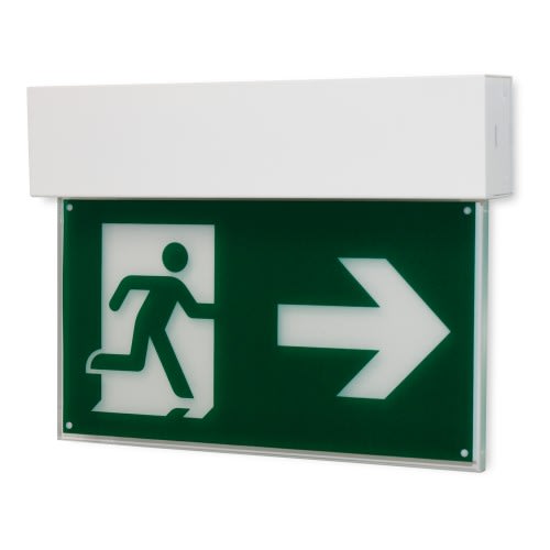 Rettungszeichenleuchte FRANKFURT Maxi Wandaufbau mit 7L-Schutzlicht, Notausgangsschild mit Pfeil nach rechts