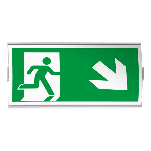 FRANKFURT Fluchtwegweiser Notausgang Schild mit grünem Hintergrund und weißem Fluchtweg-Piktogramm nach rechts unten