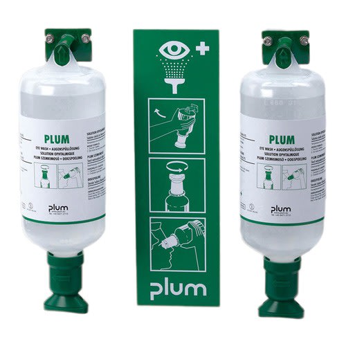 Augenspülstation MAXI mit 2 Flaschen von Plum zur Augenspülung mit Anleitungsschild