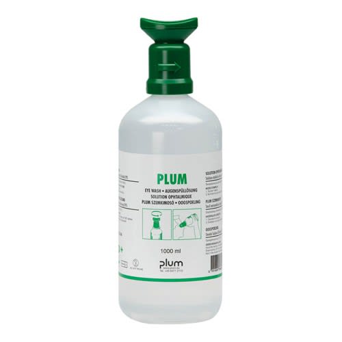 Plum Augenspülflasche 1,0l mit grünem Ausguss und 1000 ml Augenspüllösung