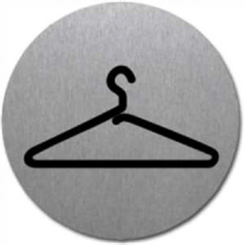 Rundes Symbol mit schwarzem Kleiderbügel auf grauem Hintergrund