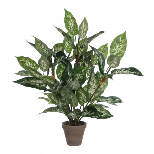 Kunstpflanze Dieffenbachia mit grünen und weißen Blättern in braunem Topf