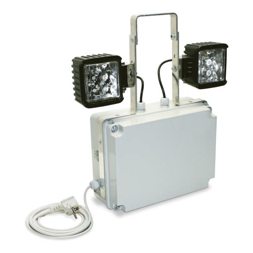 Notlichtstrahler MALMÖ mit zwei LED-Handscheinwerfern für Wand- und Deckenaufbau, 7L-Schutzlicht