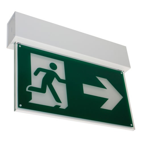 Rettungszeichenleuchte FRANKFURT Maxi Deckenaufbau mit 7L-Schutzlicht, Notausgangsschild mit Pfeil nach rechts