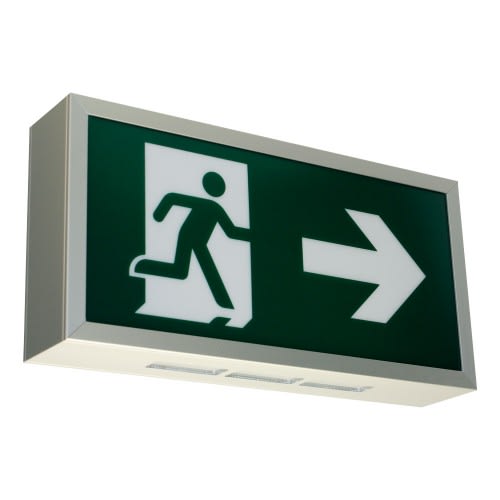 Rettungswegbeleuchtung BERLIN Maxi+ mit Universalaufbau und 7L-Schutzlicht, Notausgangsschild mit Pfeil nach rechts