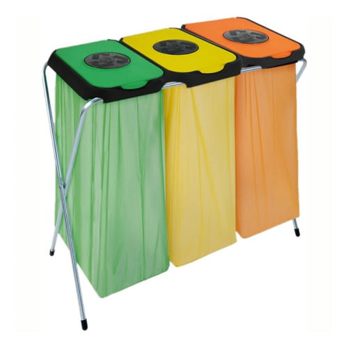 Klappbarer Abfallsackhalter EKOthinks 3 mit drei Fächern und je 130 Liter Fassungsvermögen, grün, gelb und orange