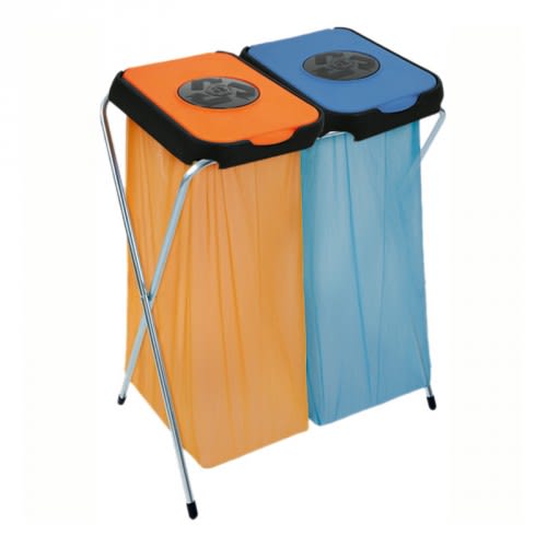 Klappbarer Abfallsackhalter EKOthinks 2 mit zwei 130 Liter Behältern in orange und blau