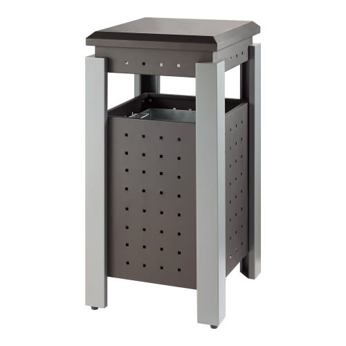 Viereckiger Außenabfallbehälter mit Dach und 36 Liter Fassungsvermögen, braun und grau, mit quadratischen Löchern