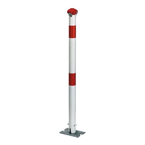 Absperrpfosten ROUND mit roter Pfostenkappe, klappbar, weiß mit roten Streifen