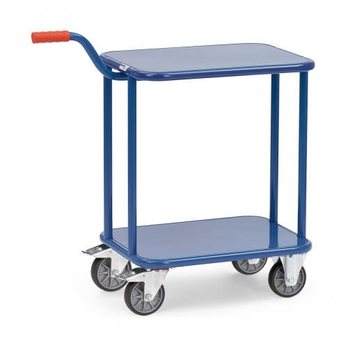 FETRA Griffroller 1197 KF 99 mit 2 Stahlblechböden in blau, Tragkraft 250 kg, Transportwagen mit vier Rollen und rotem Griff