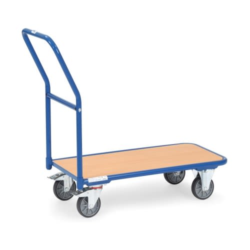 FETRA Magazinwagen 1200 mit blauer Stahlrahmen und Holzplattform, Tragkraft 250 kg, vier Lenkrollen