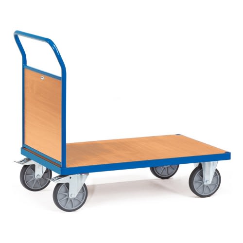 FETRA Stirnwandwagen 2510 mit blauer Stahlrahmen und Holzwänden, Tragkraft 500 bis 600 kg, Transportwagen mit vier Rädern