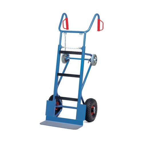 FETRA Gerätekarre 11051 mit blauer Stahlkonstruktion, Luftbereifung und Stützrädern, Tragkraft 400 kg