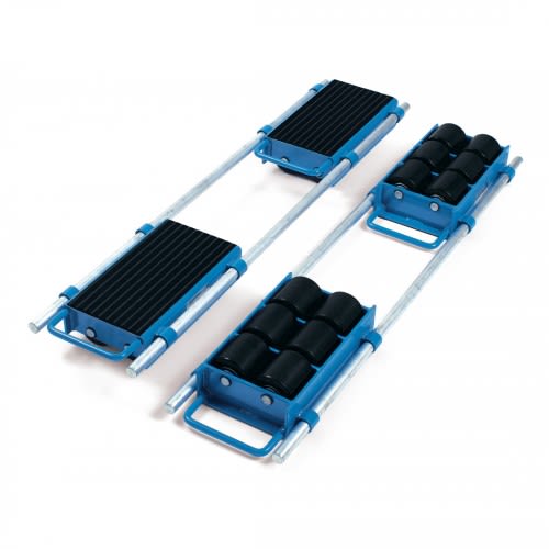 FETRA Fahrwerk 6952 verstellbar mit Tragkraft 12 Tonnen, blaue Transportrollen mit schwarzen Gummirädern