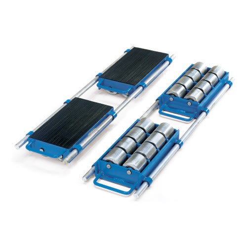 FETRA Fahrwerk 6853 verstellbar mit Tragkraft 24 Tonnen, blaue Metallrollen und schwarze Auflageflächen