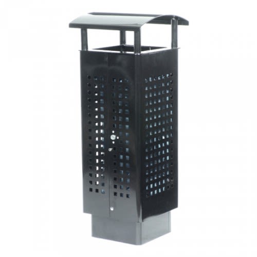 Schwarzer Stand-Abfallbehälter mit abgerundeter Abdeckhaube und Quadratloch-Optik, 90 Liter Fassungsvermögen