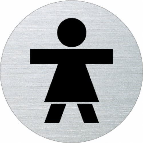 Rundes Piktogramm Damen Motiv 4 in Schwarz auf silbernem Hintergrund